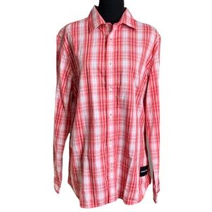 Calvin Klein 💯% Cotton Red & White Long Sleeve Button Down Plaid Shirt Size M